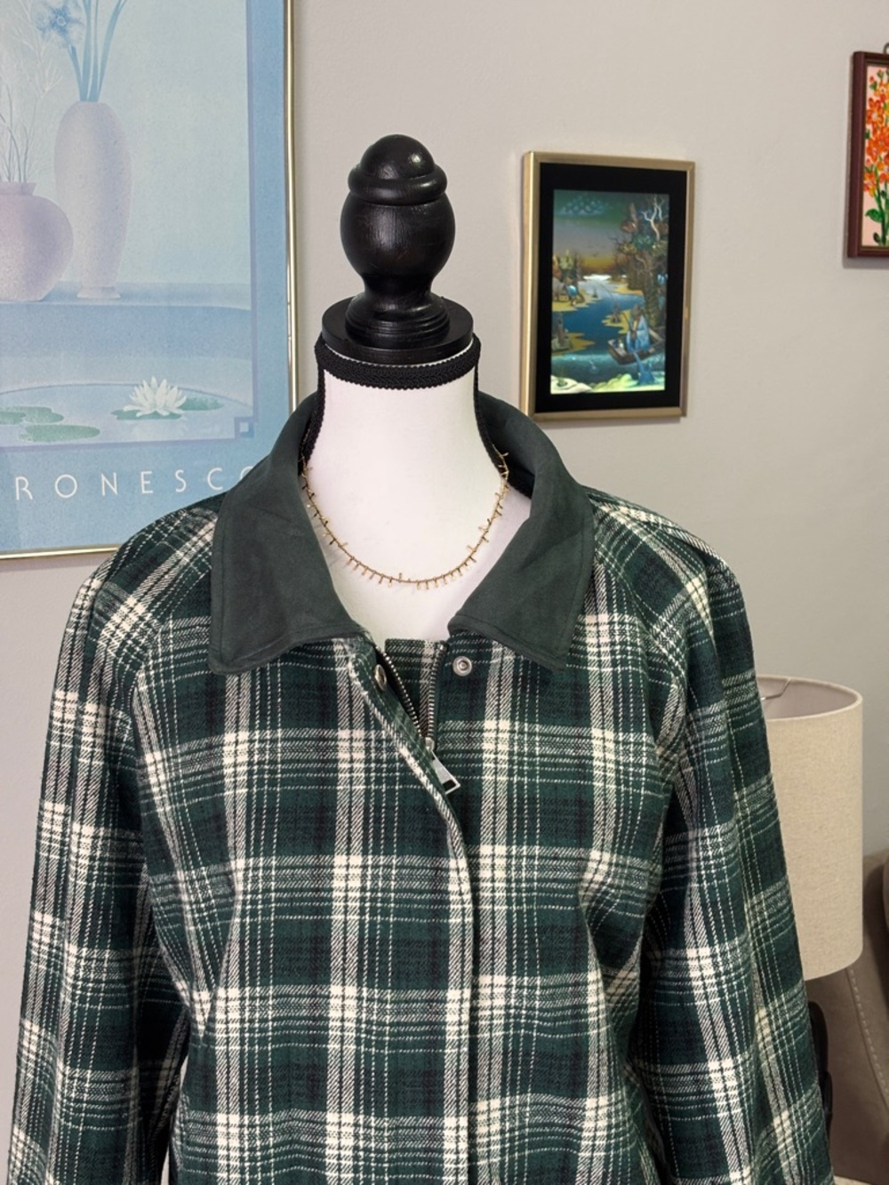 Green Plaid Zip Front Jacket